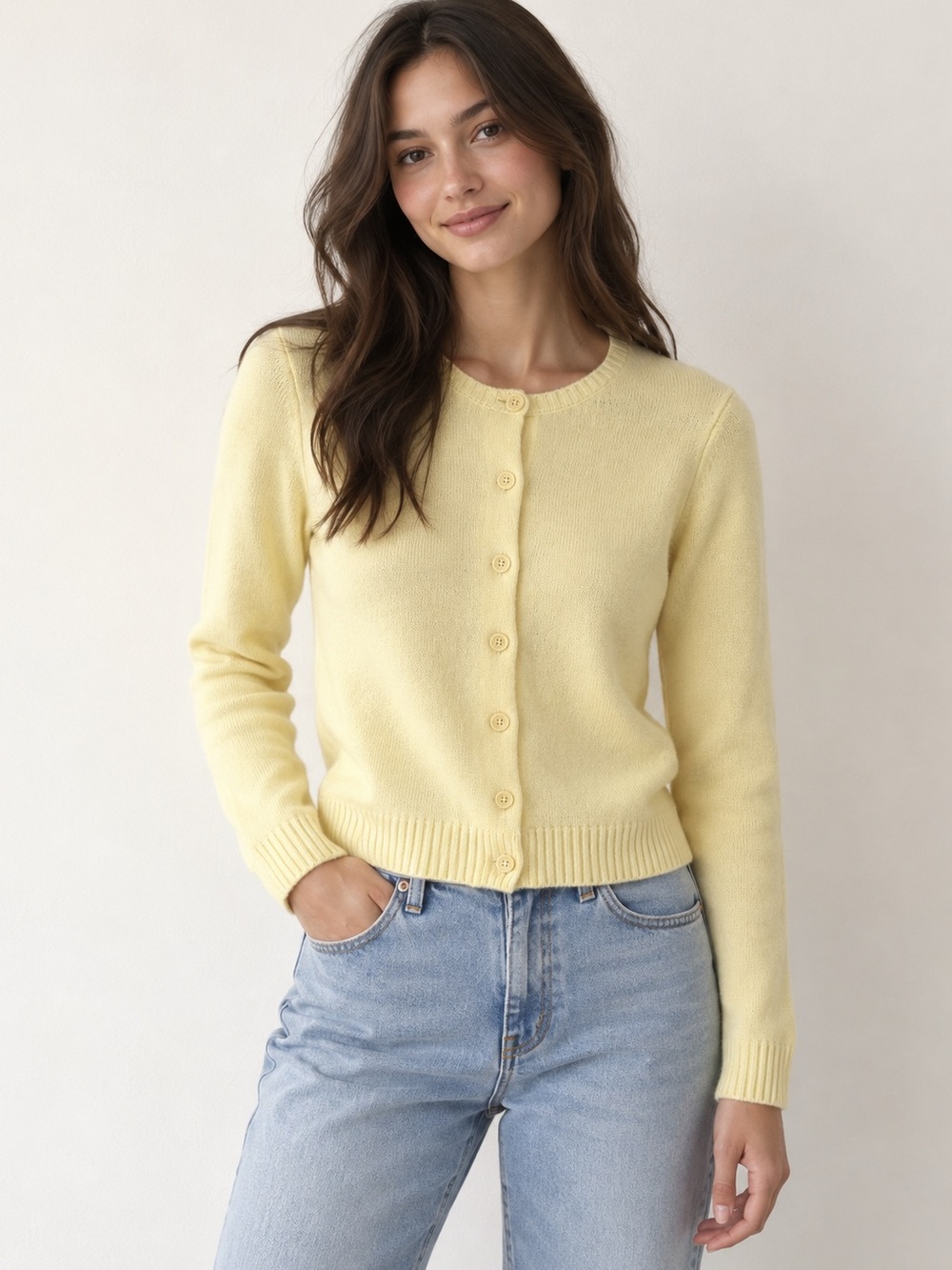 Zara 100% Wool Butter Yellow Button Front Cardigan Size M